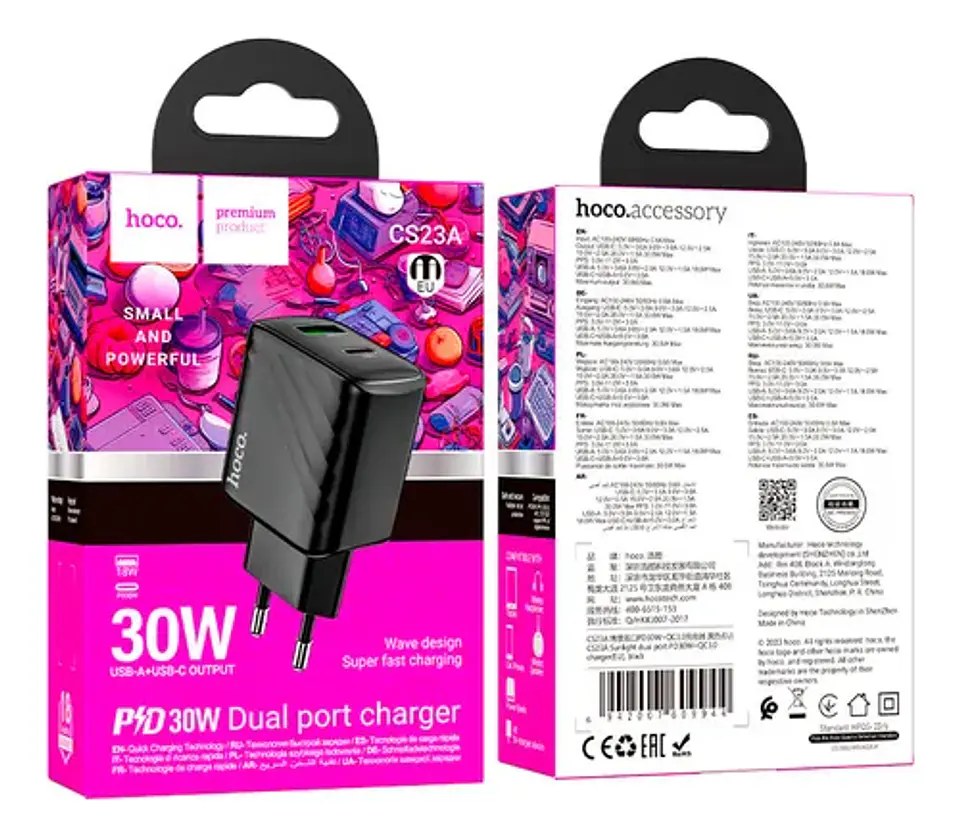 Cargador HOCO CS23A sin cable PD30W + QC3.0 NEGRO 3
