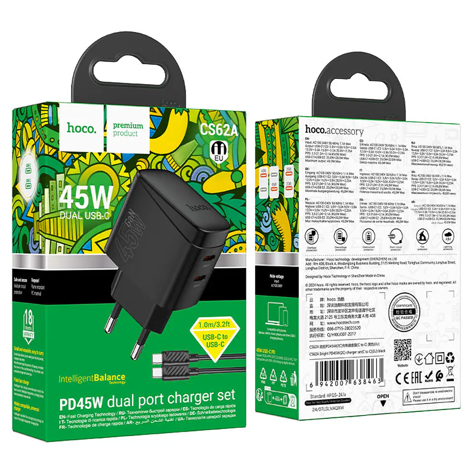  Cargador HOCO CS62A sin cable Dual tipo c 3