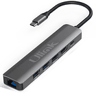 Hub adaptador USB-C 6 en 1 RJ45 + 3 USB 3.0 + HDMI + PD USB-C 1