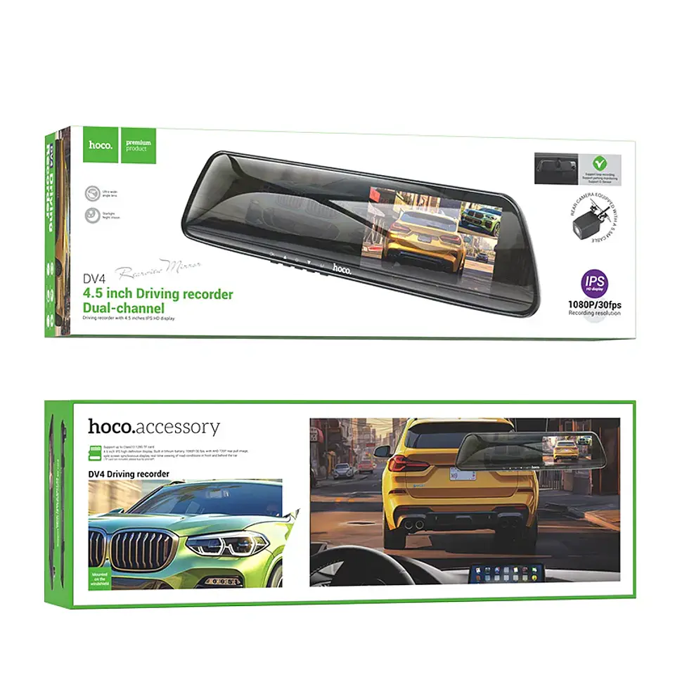 Camra auto HOCO DV4 gris espejo retrovisor  4