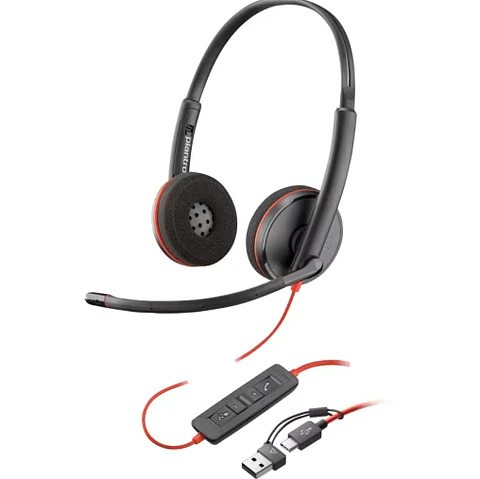 Audífonos Poly Blackwire 3220 + Adaptador Usb-c/a Negro 