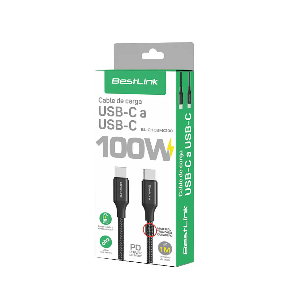 Cable de carga y datos  USB-C a USB-C 100W Trenzado 2