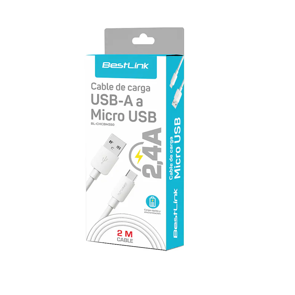Cable de carga y datos USB-A a Micro USB 2,4A PVC 2m 2