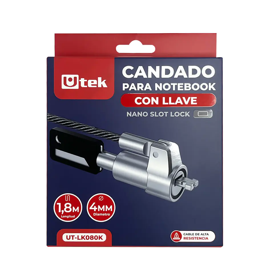 Candado para Notebook Slot NANO con Llave, 1,8m de largo y 4mm 5