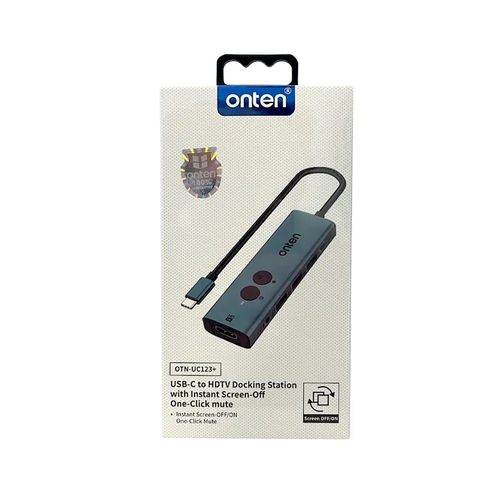 Adaptador multi-puerto USB-C 6 en 1 con boton para monitor HDMI, Audio, 3 USB 1PD 85W  4