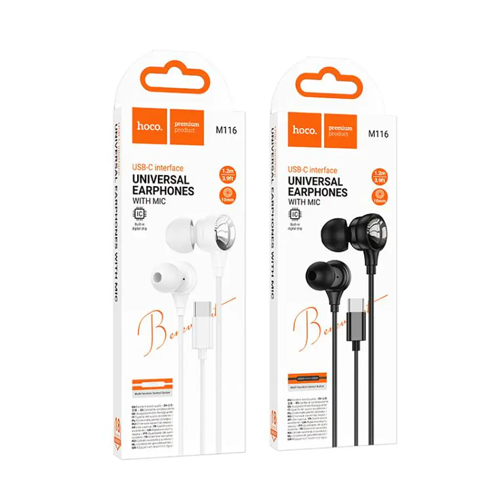 Audífono USB-C con cable M116 hoco Negro  4