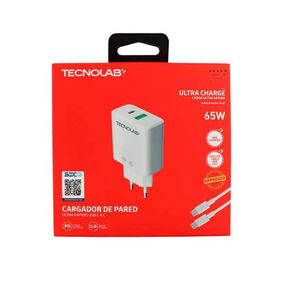 Cargador ultra rápido 65W USB-C a C + 1USB 3.0 con cable  5