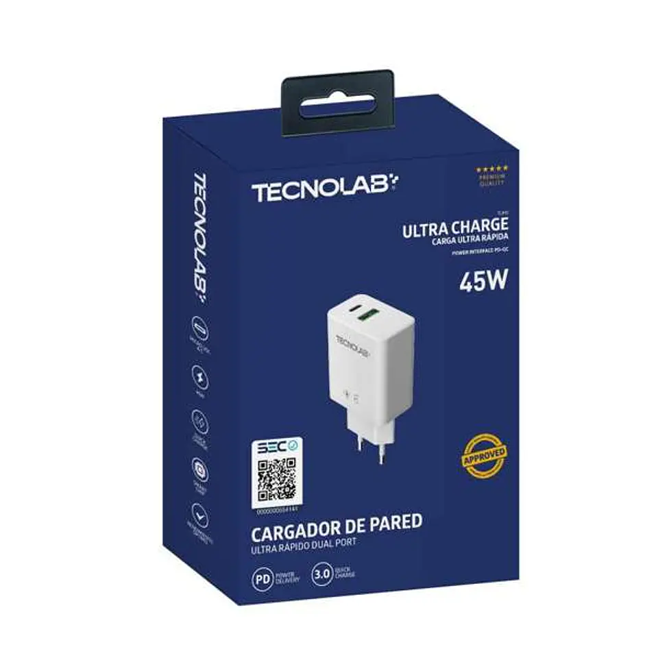 Cargador de pared USB-C a C + 1USB 3.0 45W SIN CABLE  2