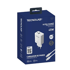 Cargador de pared USB-C a C + 1USB 3.0 45W con cable