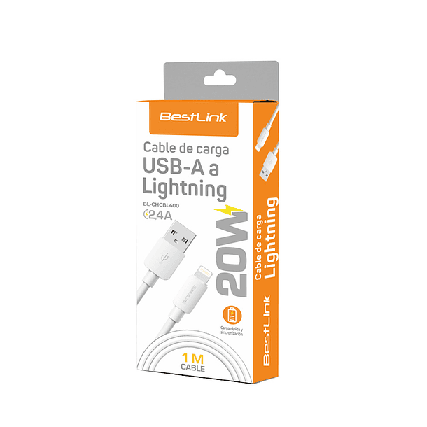 Cable de carga y datos USB A IPHONE blanco PVC 1 metro  2