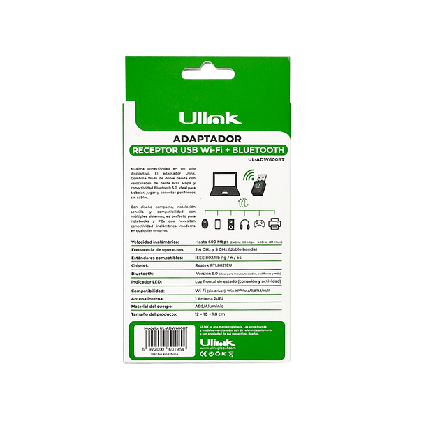 Adaptador USB WIFI + BLUETOOTH 2.4 Y 5G 600mbps  3