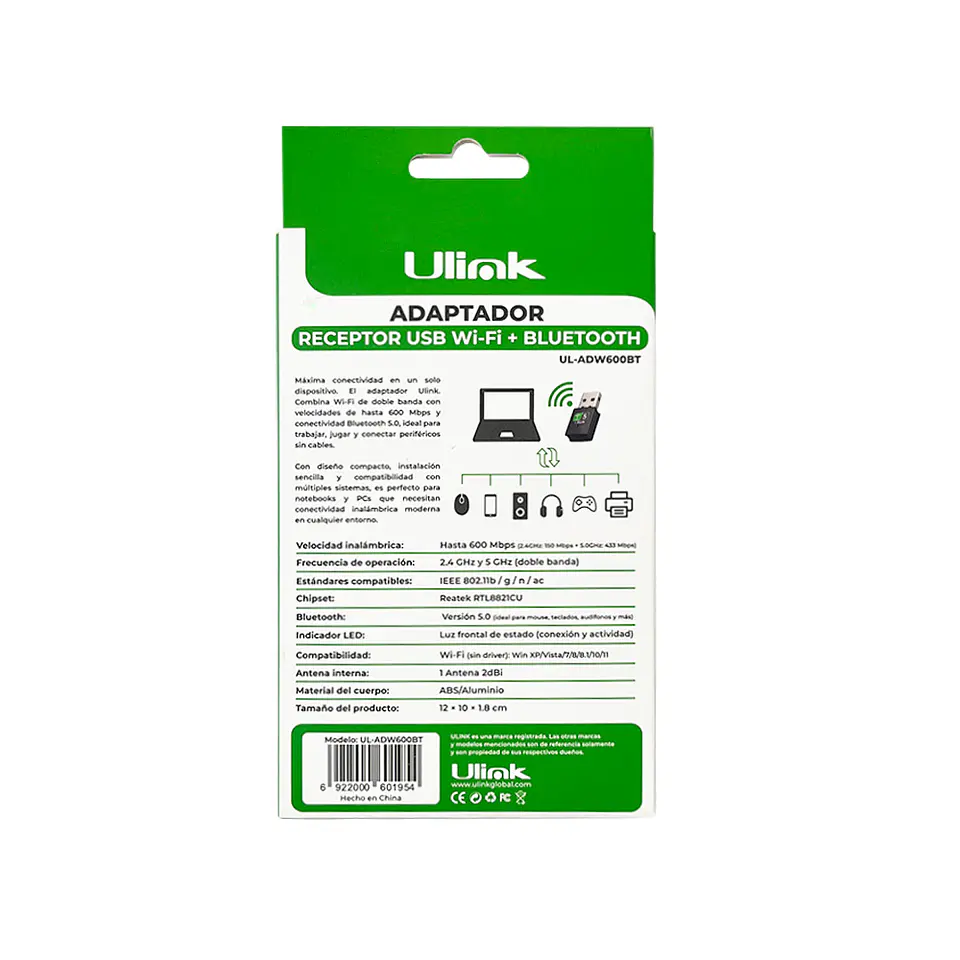 Adaptador USB WIFI + BLUETOOTH 2.4 Y 5G 600mbps  3