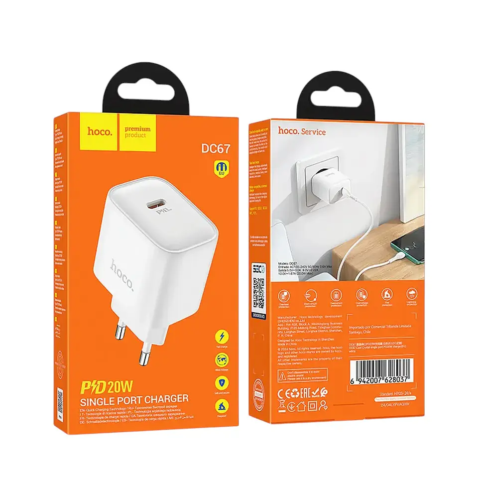 Cargador Usb-C sin cable HOCO DC67 20W  3