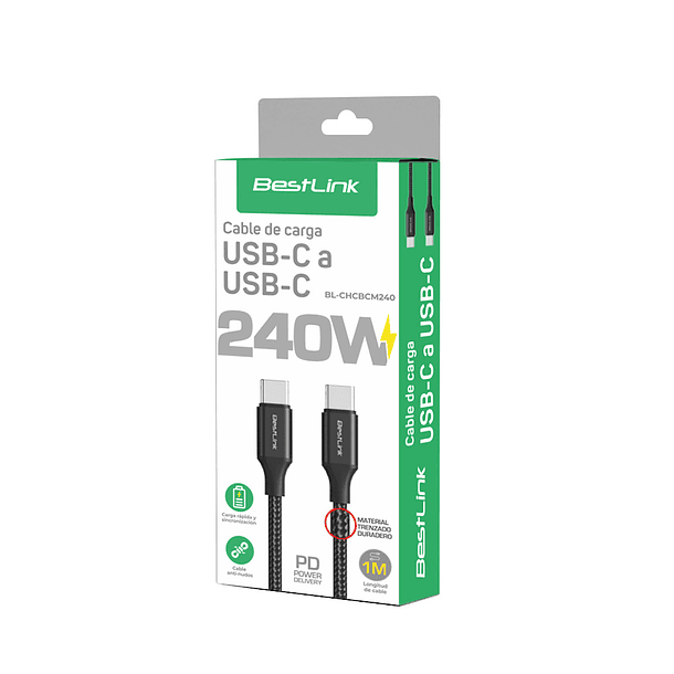 Cable de carga y datos USB-C a USB-C 240W Trenzado 40GBPS 2