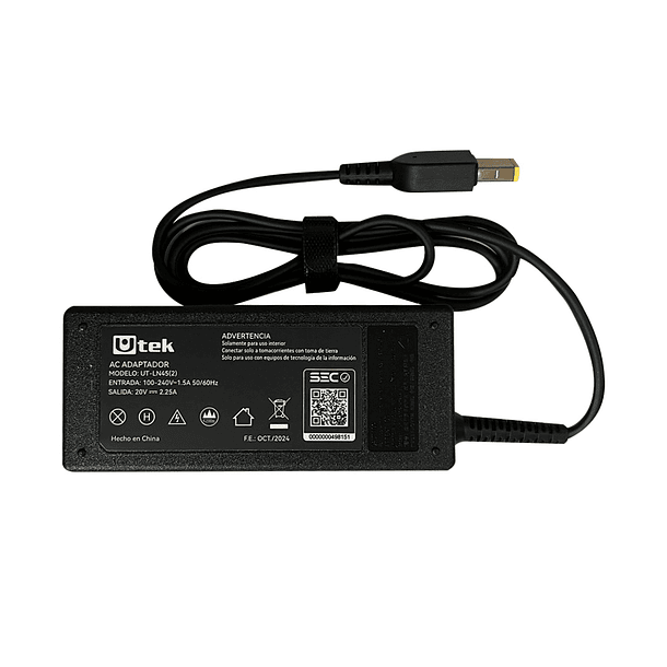 Cargador de notebook LENOVO PIN rectangular 20V 2.25A UTEK 2
