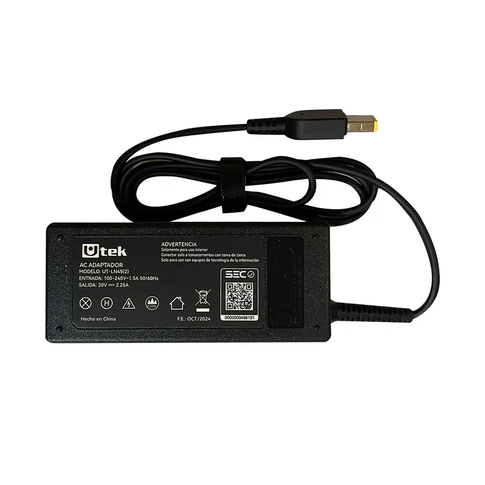 Cargador de notebook LENOVO PIN rectangular 20V 2.25A UTEK 2