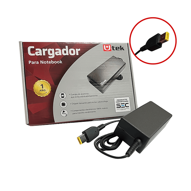 Cargador de notebook LENOVO PIN rectangular 20V 2.25A UTEK 1