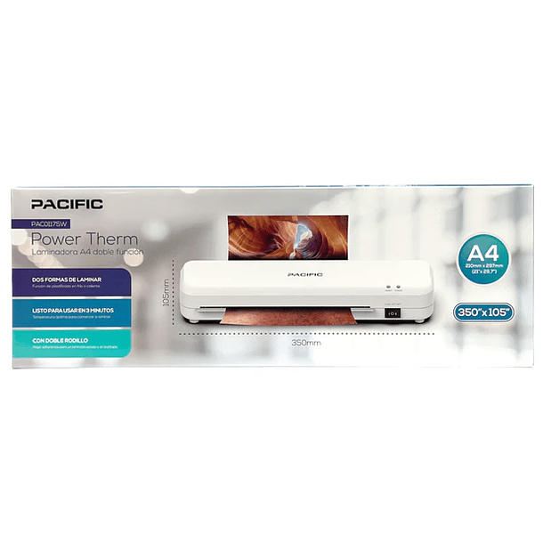 Laminadora Pacific A4 350X105X55MM doble funcion frio o caliente Blanco  2