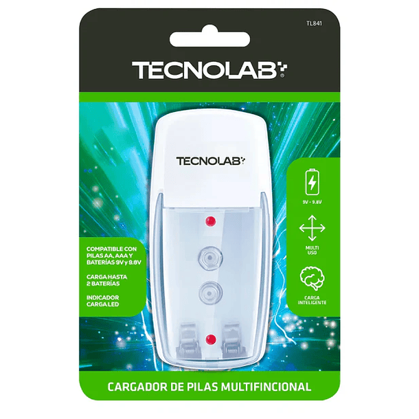 Cargador de pilas AA, AAA Y 9V  TECNOLAB TL841 