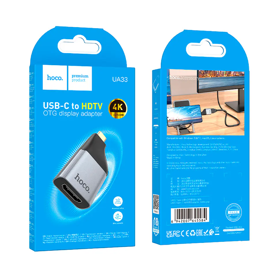 Adaptador USB-C a HDMI OTG HOCO UA33 gris 3