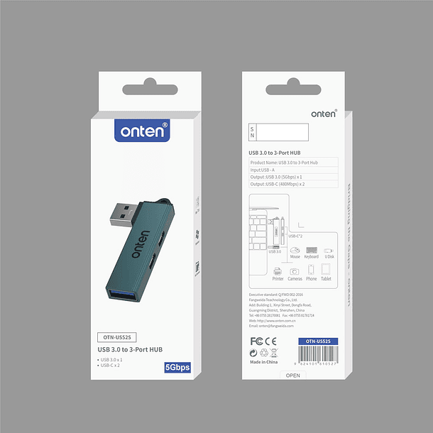 HUB USB 3.0 a USB-C*2 USB3.0*1 onten OTN-US52S  2