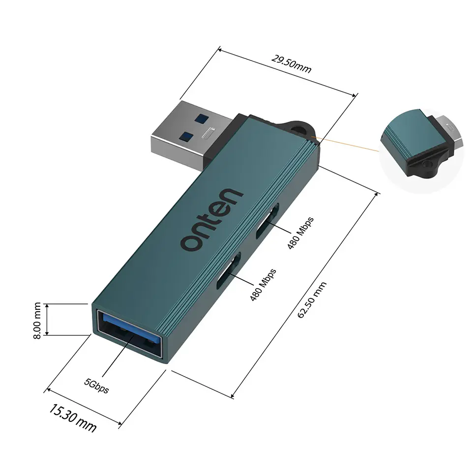 HUB USB 3.0 a USB-C*2 USB3.0*1 onten OTN-US52S  3