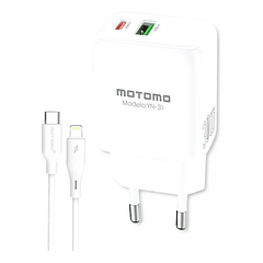 Cargador motomo dual USB-C + Cable tipo c a lightning 30W YN-31 