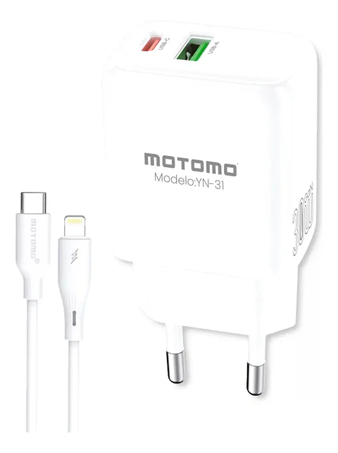 Cargador motomo dual USB-C + Cable tipo c a lightning 30W YN-31 