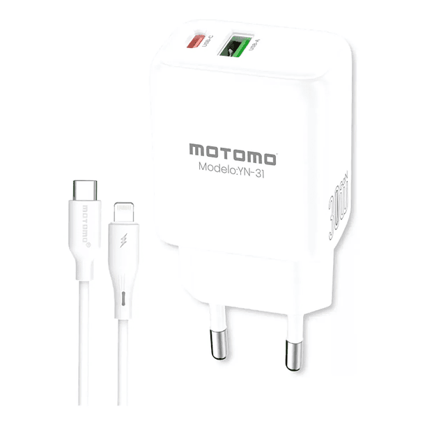 Cargador motomo dual USB-C + Cable tipo c a lightning 30W YN-31  1