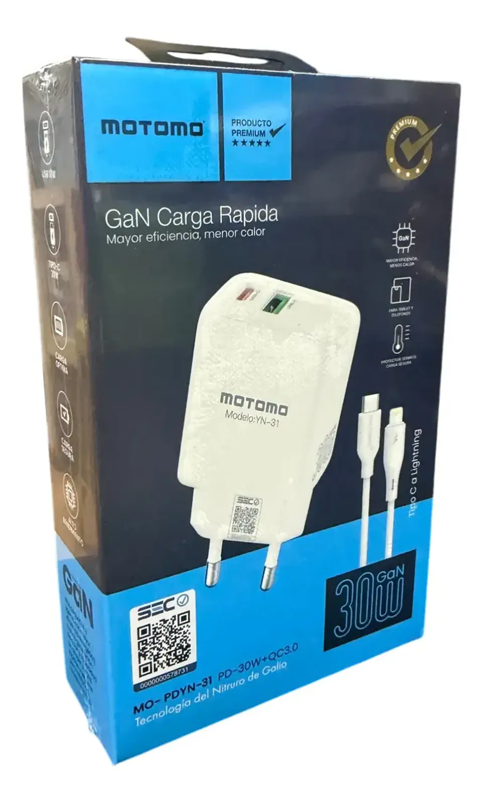 Cargador motomo dual USB-C + Cable tipo c a lightning 30W YN-31  2