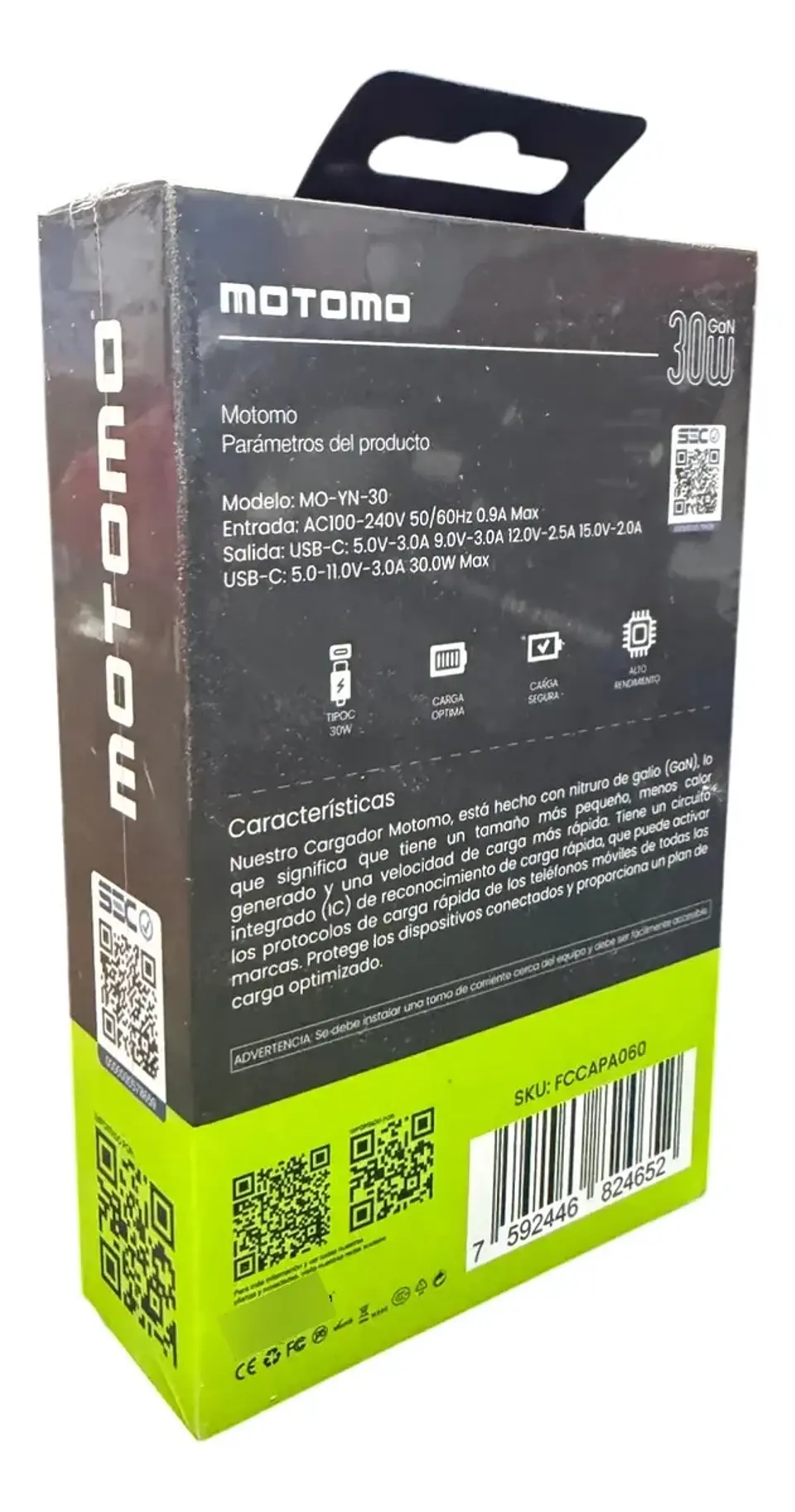 Cargador USB-C sin cable motomo YN-30 30W Negro  3