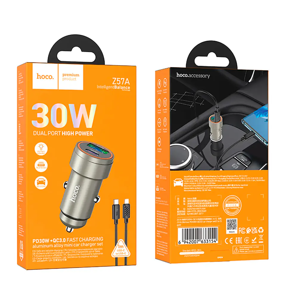 Cargador para automovil 30W con cable tipo c a lightning HOCO Z57A  2