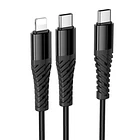 Cable de carga y datos X123 Tipo c a tipo c + lightning trenzado 1m 3