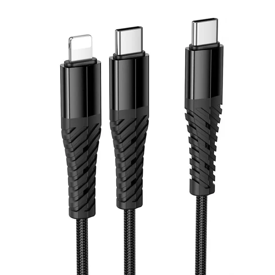 Cable de carga y datos X123 Tipo c a tipo c + lightning trenzado 1m 3