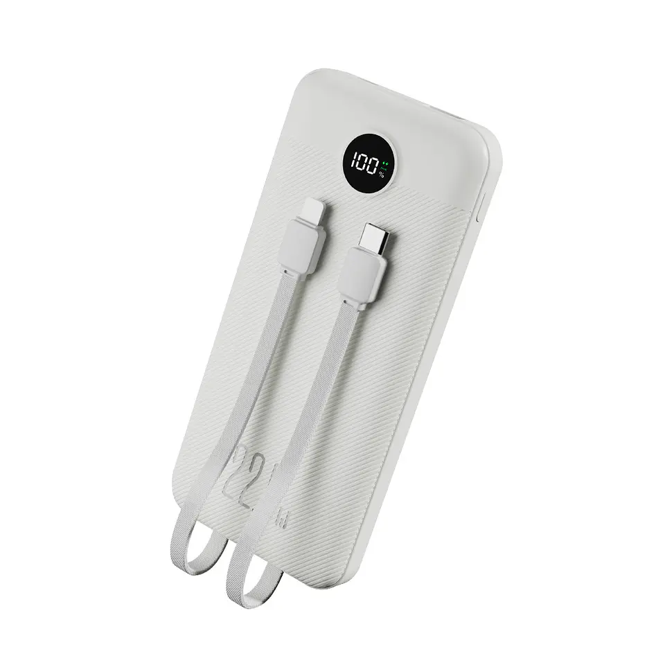 Powerbank 10.000 mah 22.5w incluye dos cables iphone y Usb C DUAL IMPUT Blanco  1
