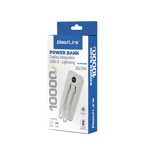 Powerbank 10.000 mah 22.5w incluye dos cables iphone y Usb C DUAL IMPUT Blanco  3