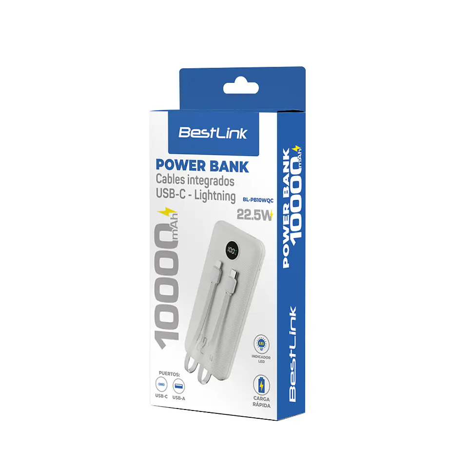 Powerbank 10.000 mah 22.5w incluye dos cables iphone y Usb C DUAL IMPUT Blanco  3