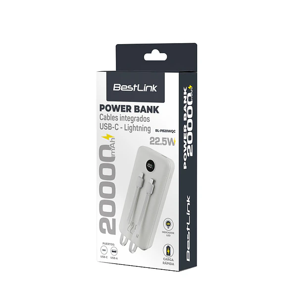 Powerbank 20.000 mah 22.5w incluye dos cables iphone y Usb C DUAL IMPUT Blanco  3
