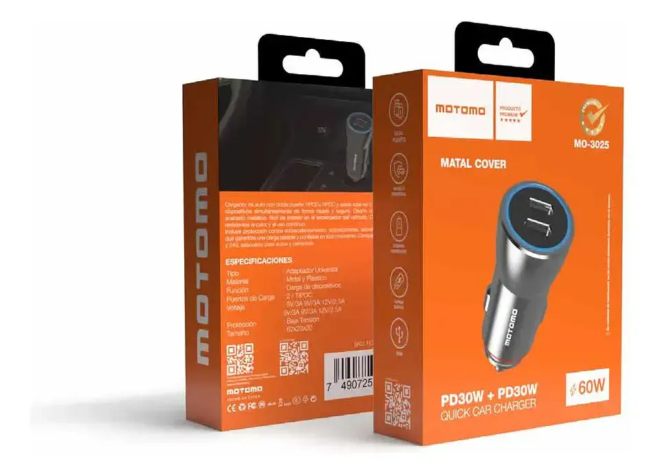 Cargador de automóvil DUAL 2 USB-C 60W MO-3025  2
