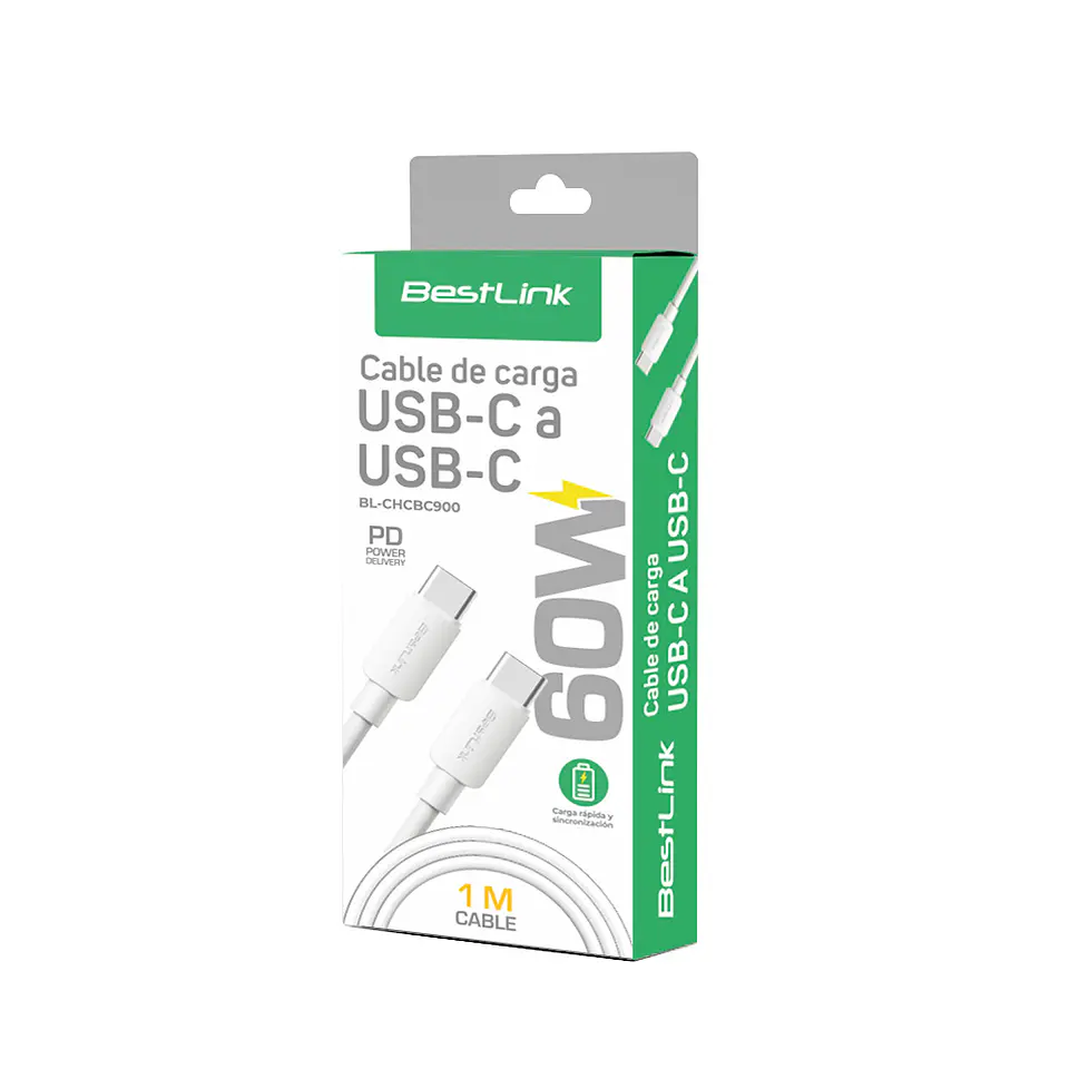 Cable de carga y datos USB-C A C 60W Blanco 1M 2