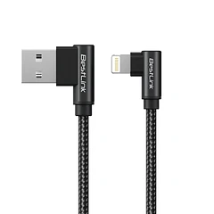 Cable de carga y datos USB a LIGHTNING Trenzado 3.0A Negro en L 1M 