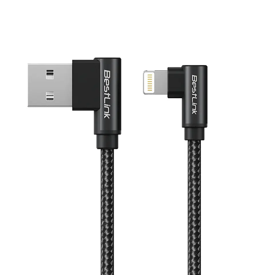 Cable de carga y datos USB a LIGHTNING Trenzado 3.0A Negro en L 1M  1