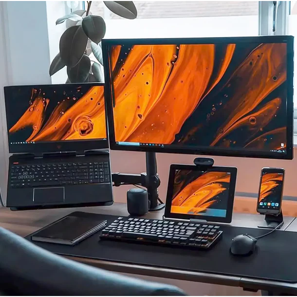 Soporte monitor y notebook brazo articulado escritorio negro 4