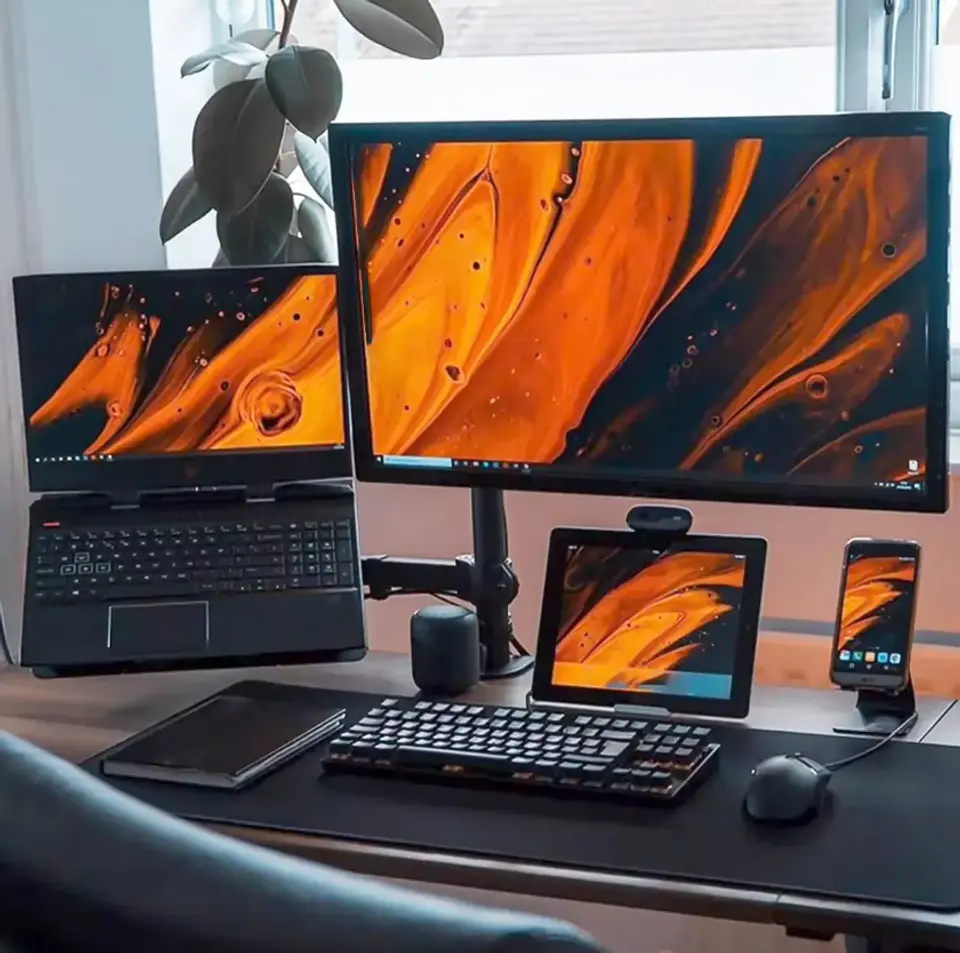Soporte monitor y notebook brazo articulado escritorio negro 4