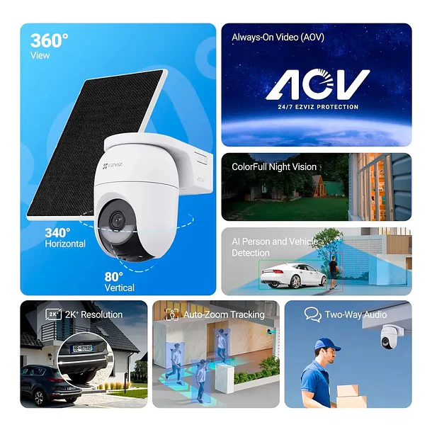 Camara inteligente EZVIZ 2K CB8C 4mp exterior con panel solar  5