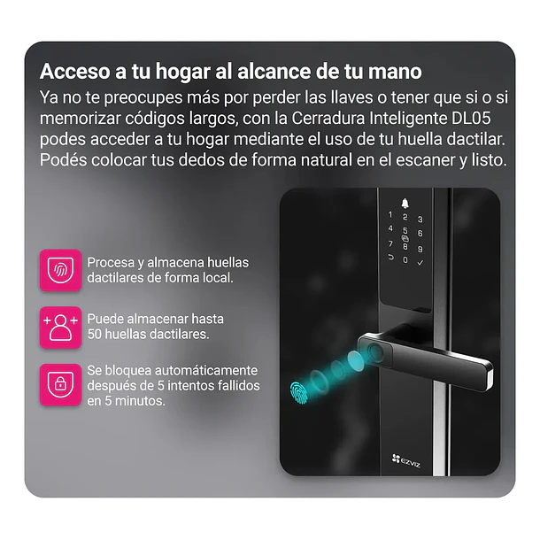 Cerradura inteligente EZVIZ DL05 WIFI con huella dactilar  5