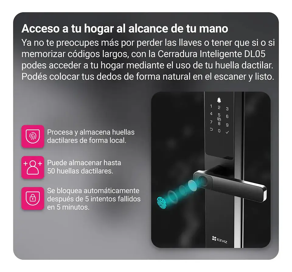 Cerradura inteligente EZVIZ DL05 WIFI con huella dactilar  5