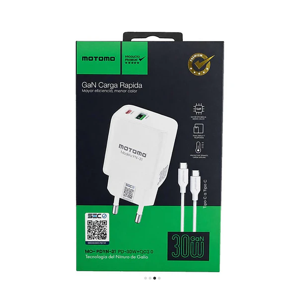 Cargador USB-C A USB-C completo Motomo PD 30W dual  2