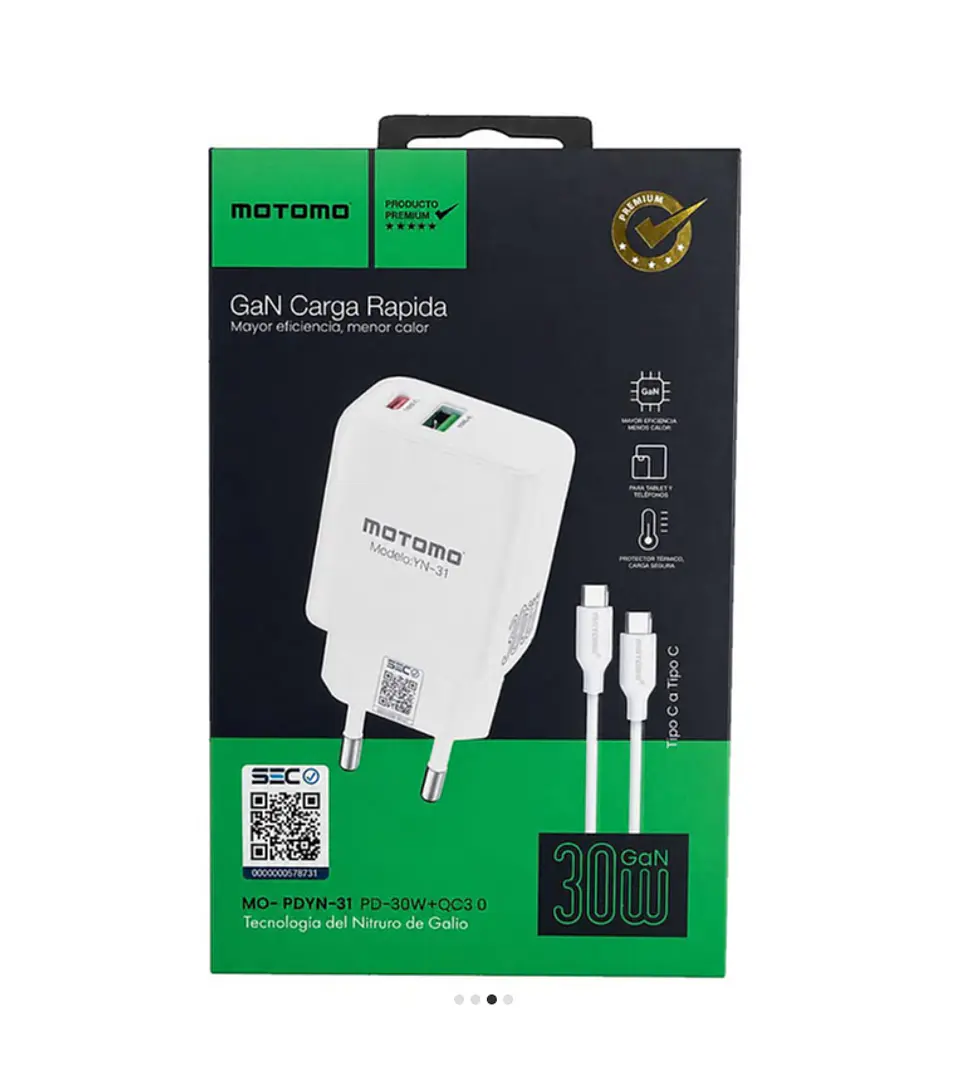 Cargador USB-C A USB-C completo Motomo PD 30W dual  2