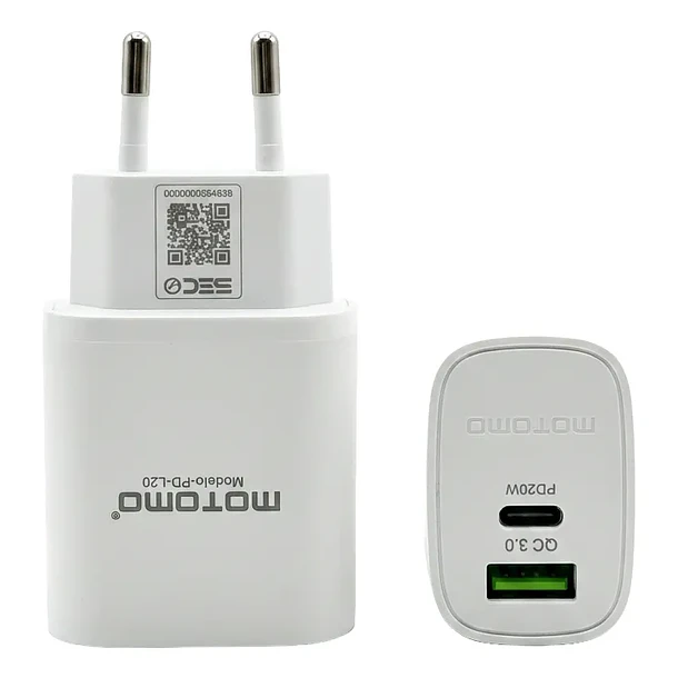 Cargador de pared Dual USB + USB-C sin cable motomo 20W MO-PDL20  1